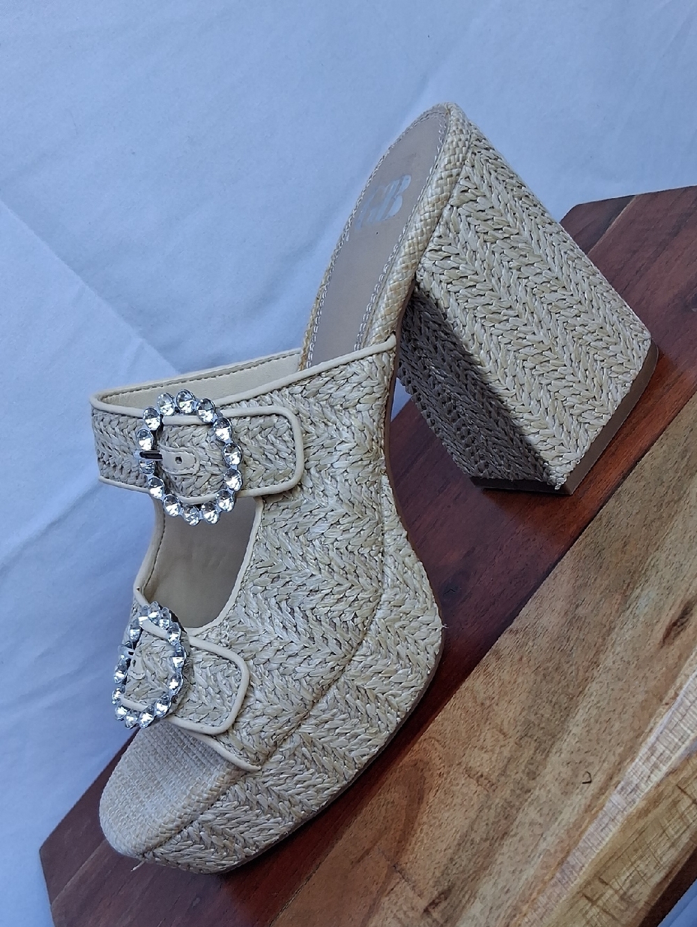 Gianni Binni Dejavu Raffia Rhingestone Buckle Platform 9 Tan - Picture 8 of 15